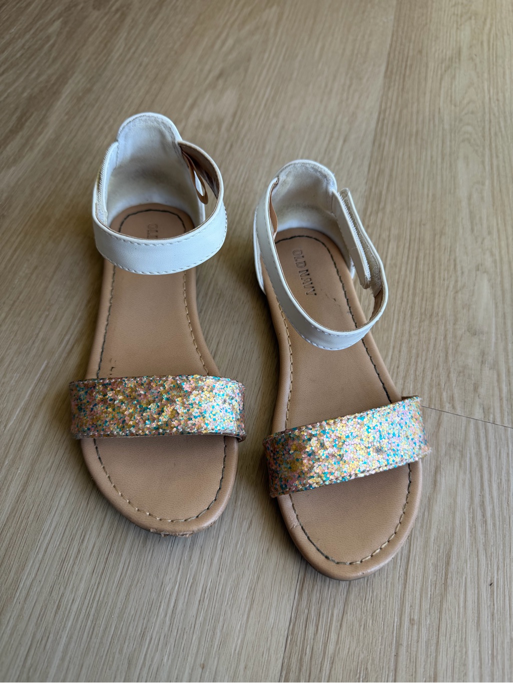 Old Navy Girls White Strappy Ankle Strap Glitter Sandals Hook & Loop Us 11
